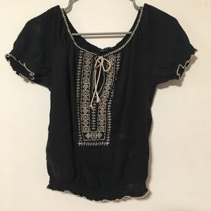 black and white peasant top